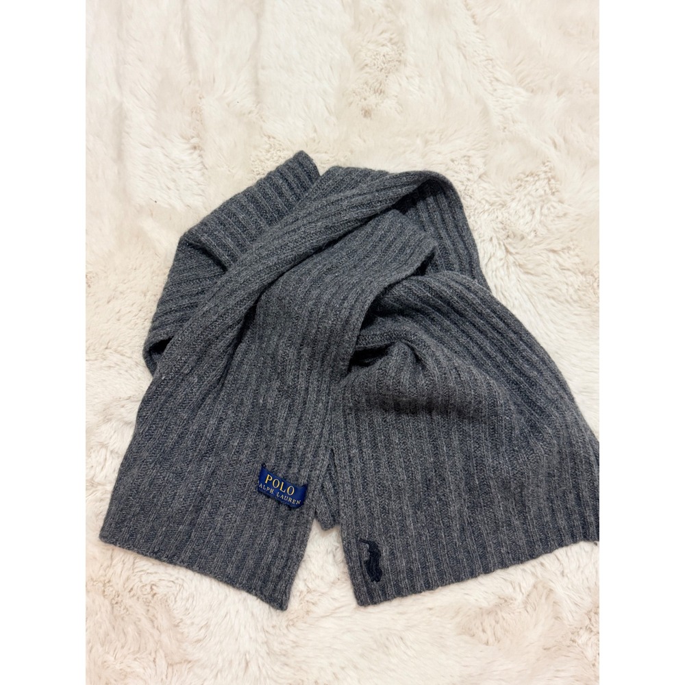 Polo Ralph Lauren Mens Ribbed Knit Scarf Charcoal Grey Pony Logo 15-33-23-002211